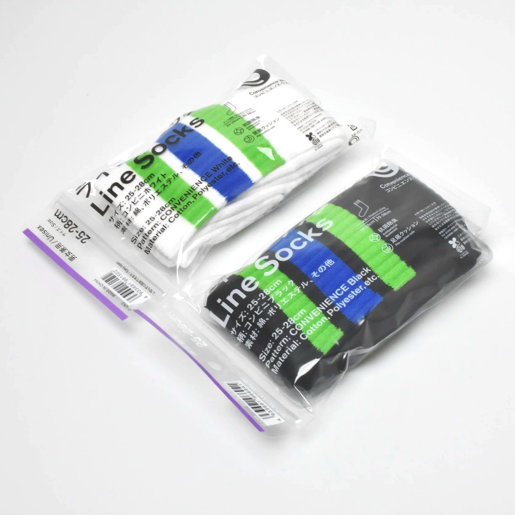 FamilyMart Line Socks – Black or White (25–28 cm)
