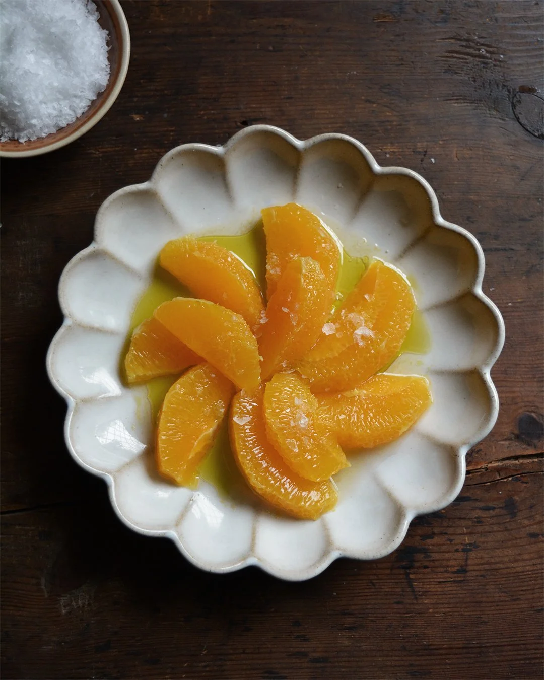Naranjas con Aove y escamas de sal