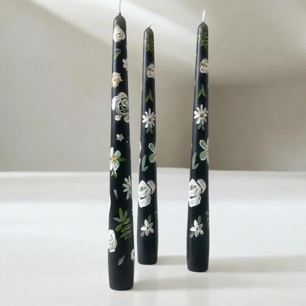 Hand-Painted Grey Gardens Taper Candles