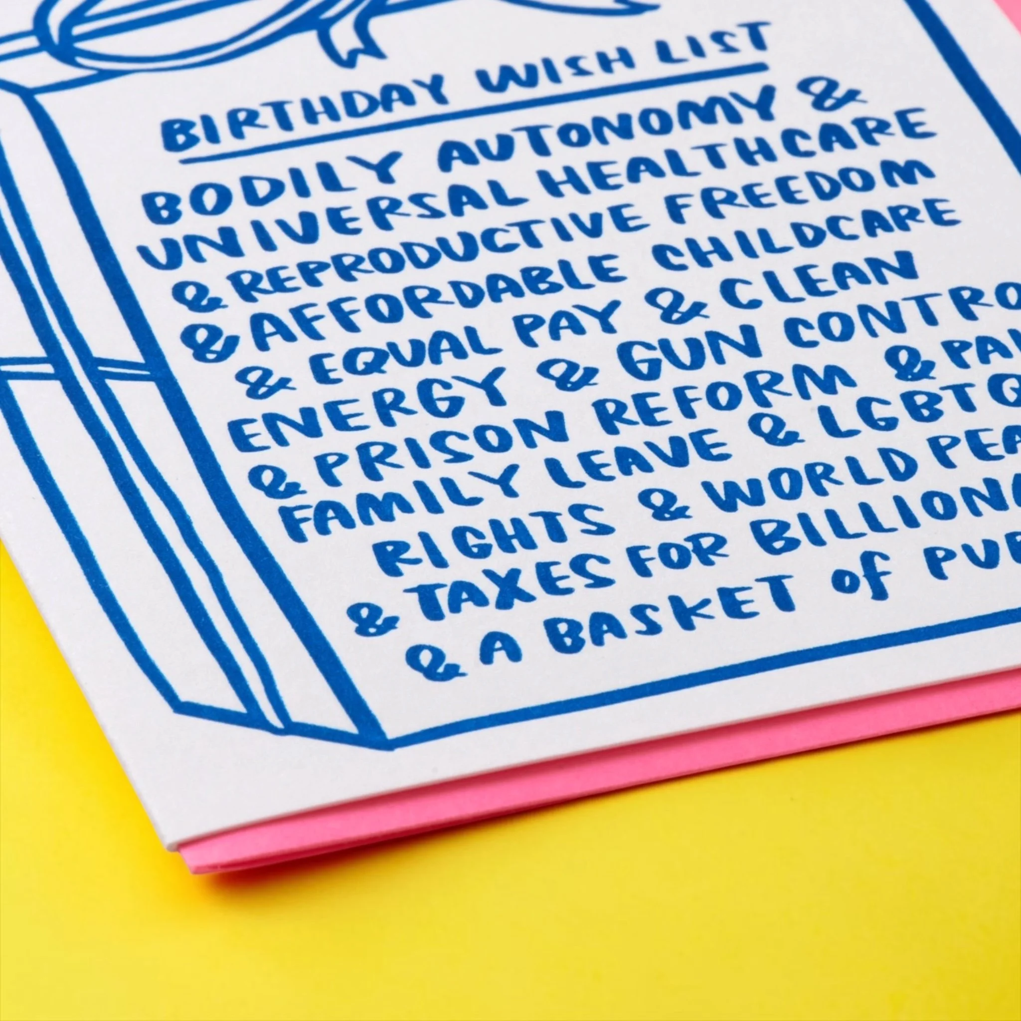 Close-up of a funny feminist birthday card.