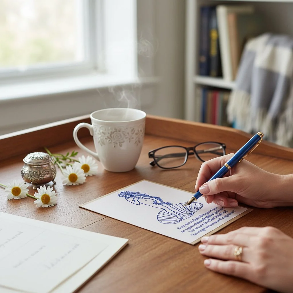 Humor card featuring Greek goddess joke comparing Aphrodite to a drunk person banned from aquarium.