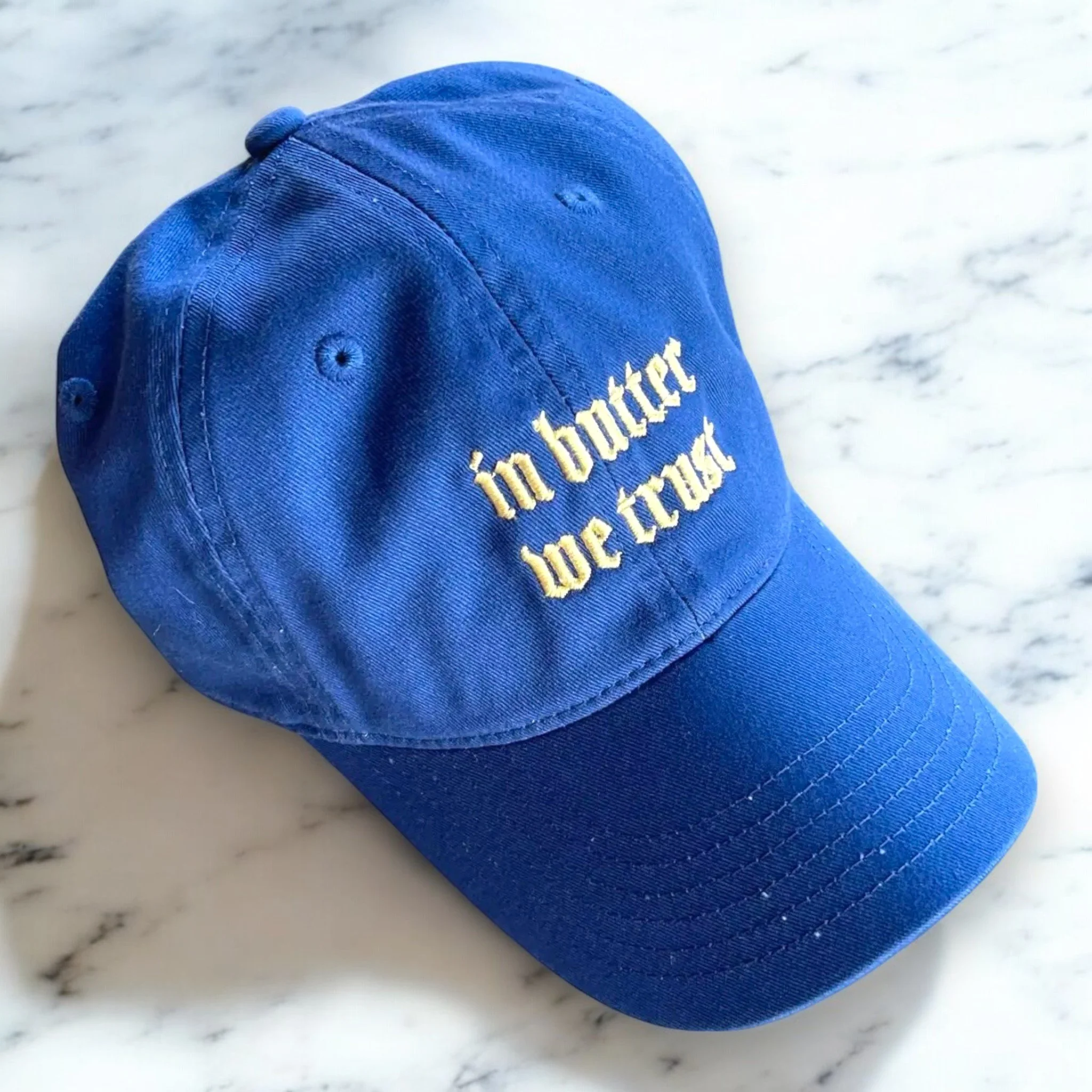 Embroidered foodie cap with butter quote, ideal gift for chefs and sarcastic food lovers.