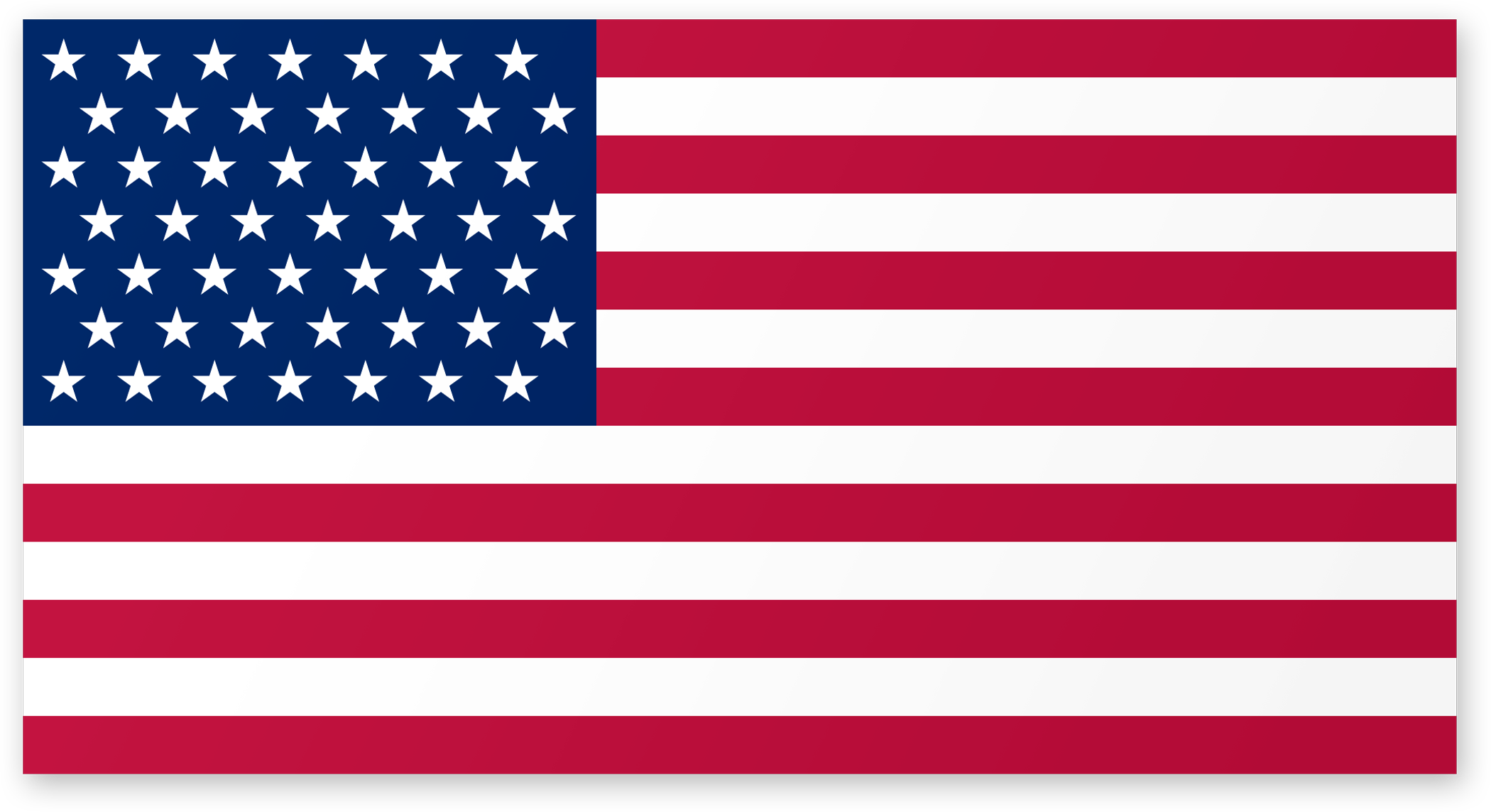 American flag with 50 white stars on a blue canton and 13 red and white stripes.