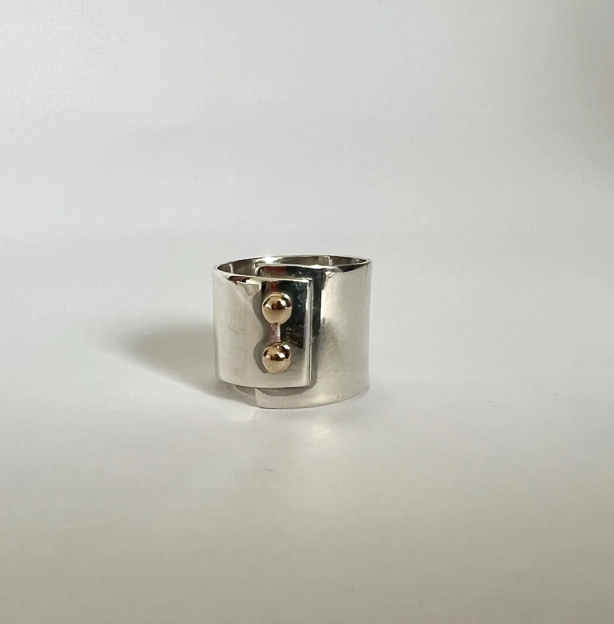 Silver+Gold Overlap Ring with Gold Beads