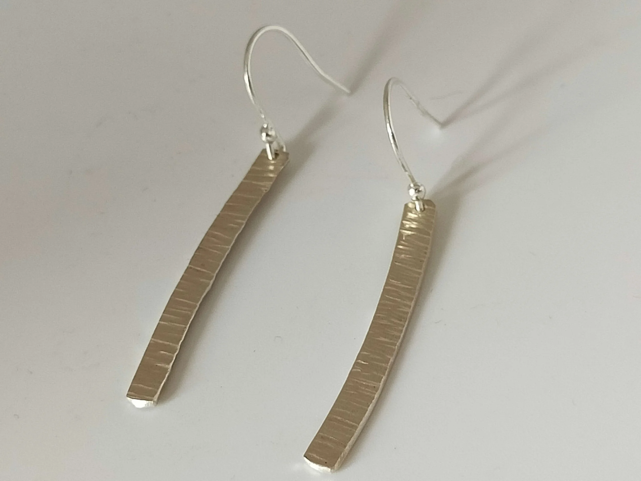Silver Bar Drop earrings with bark finish