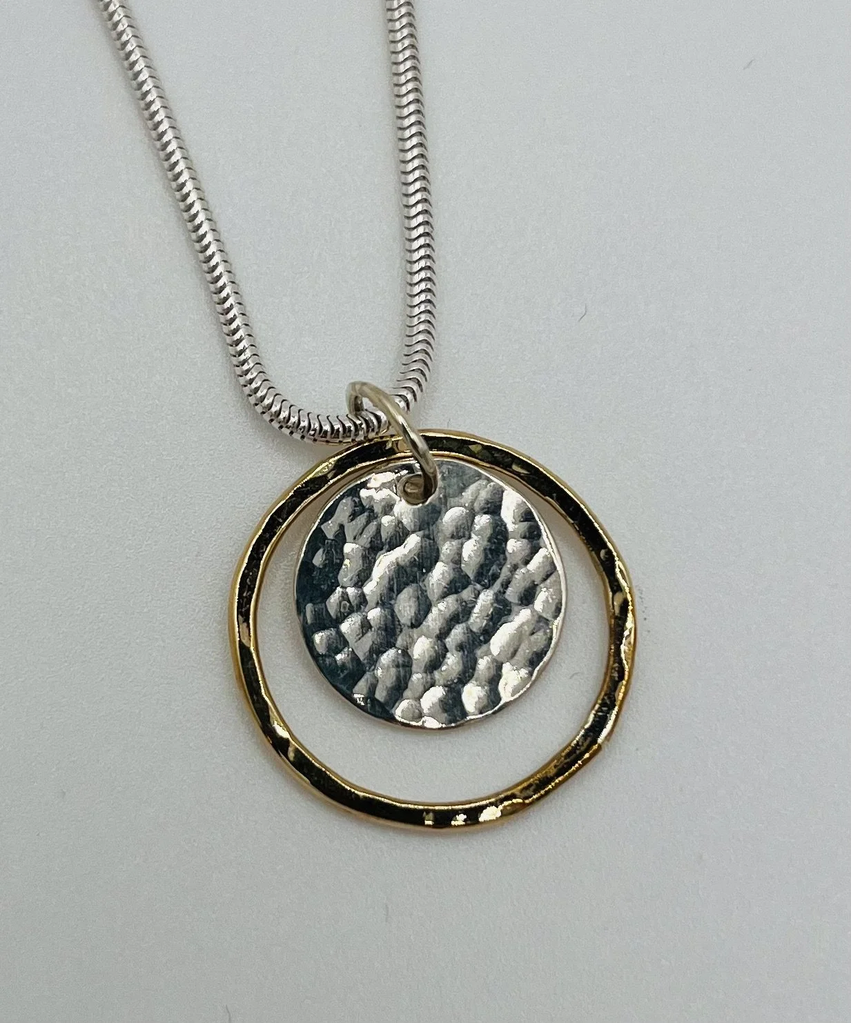 Hammered double disc  necklace