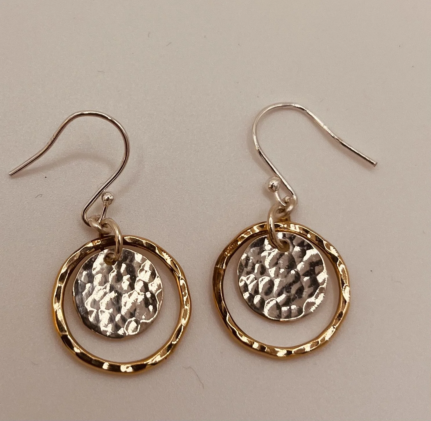 Hammered Double disc drop earrings