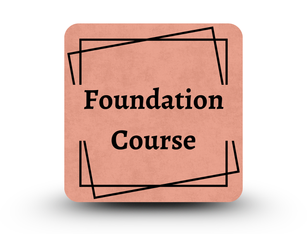 Γραφικό σε ροζ φόντο με τη φράση Foundation Course και γεωμετρικά σχέδια, για το βασικό πρόγραμμα εκπαίδευσης στη συμπεριφορά σκύλων.