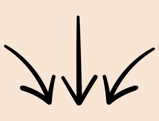 A diagram of three downward arrows pointing to a central point.