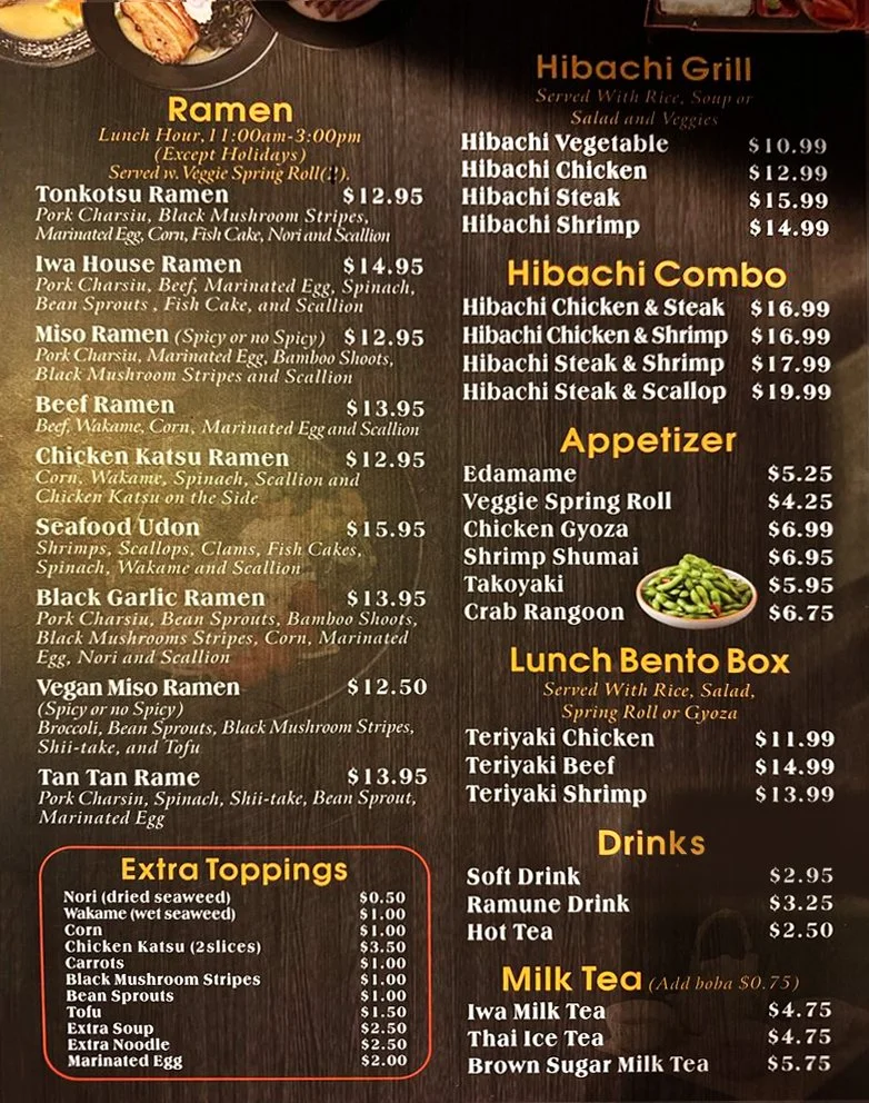 Iwa Ramen & Grill Menu
