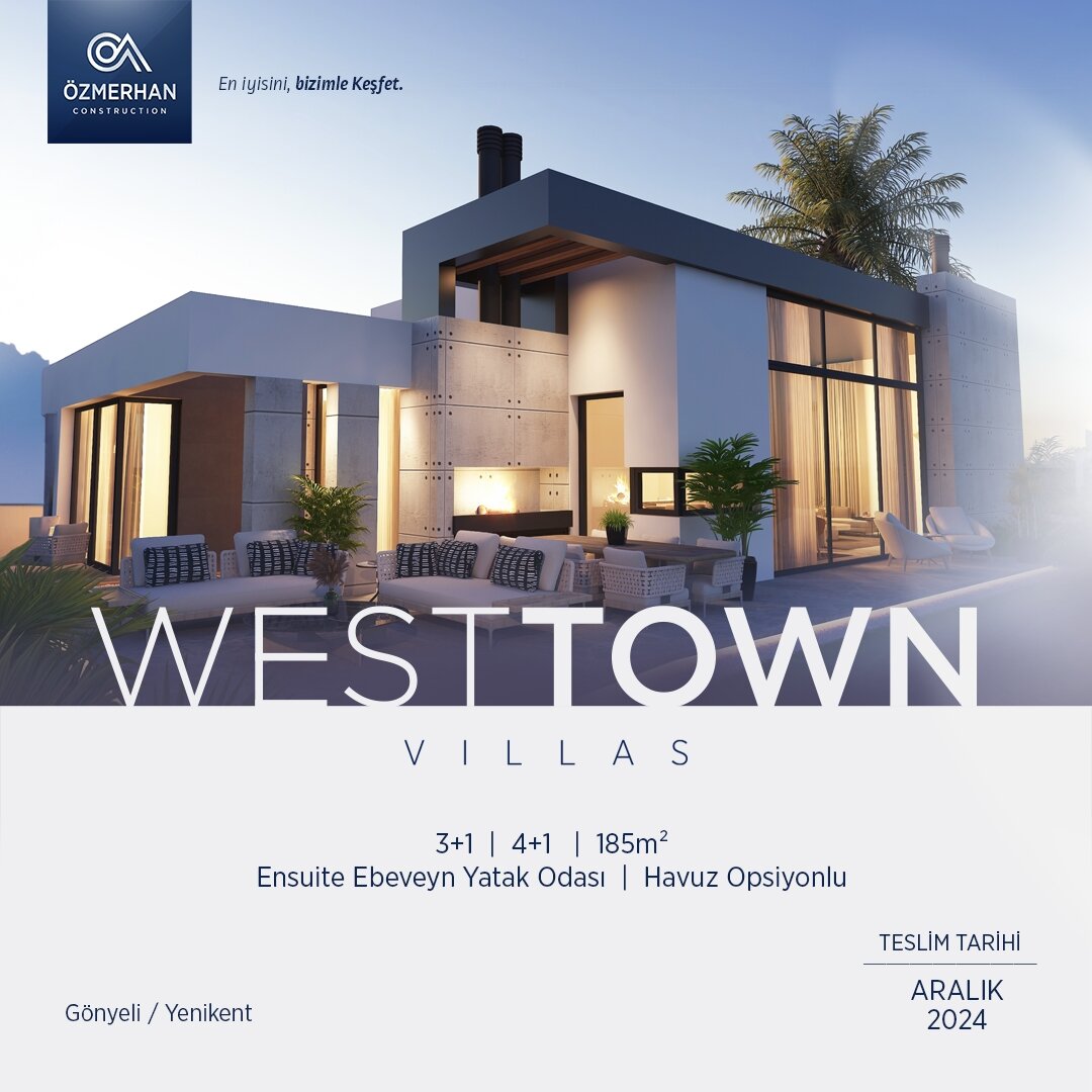 WESTTOWN Villas / Batıkent / Lefkoşa
.
.
3+1
4+1
185m&sup2;
.
* BBQ alanı ve Teras
* Yarı A&ccedil;ık İki Ara&ccedil;lık Garaj
.
*Giriş Hol&uuml; ve Vestiyer B&ouml;l&uuml;m&uuml;
*Salon ve Yemek Alanı
*Ana Muftak ve Yardımcı Mutfak
*Ensuite Ebeveyn 