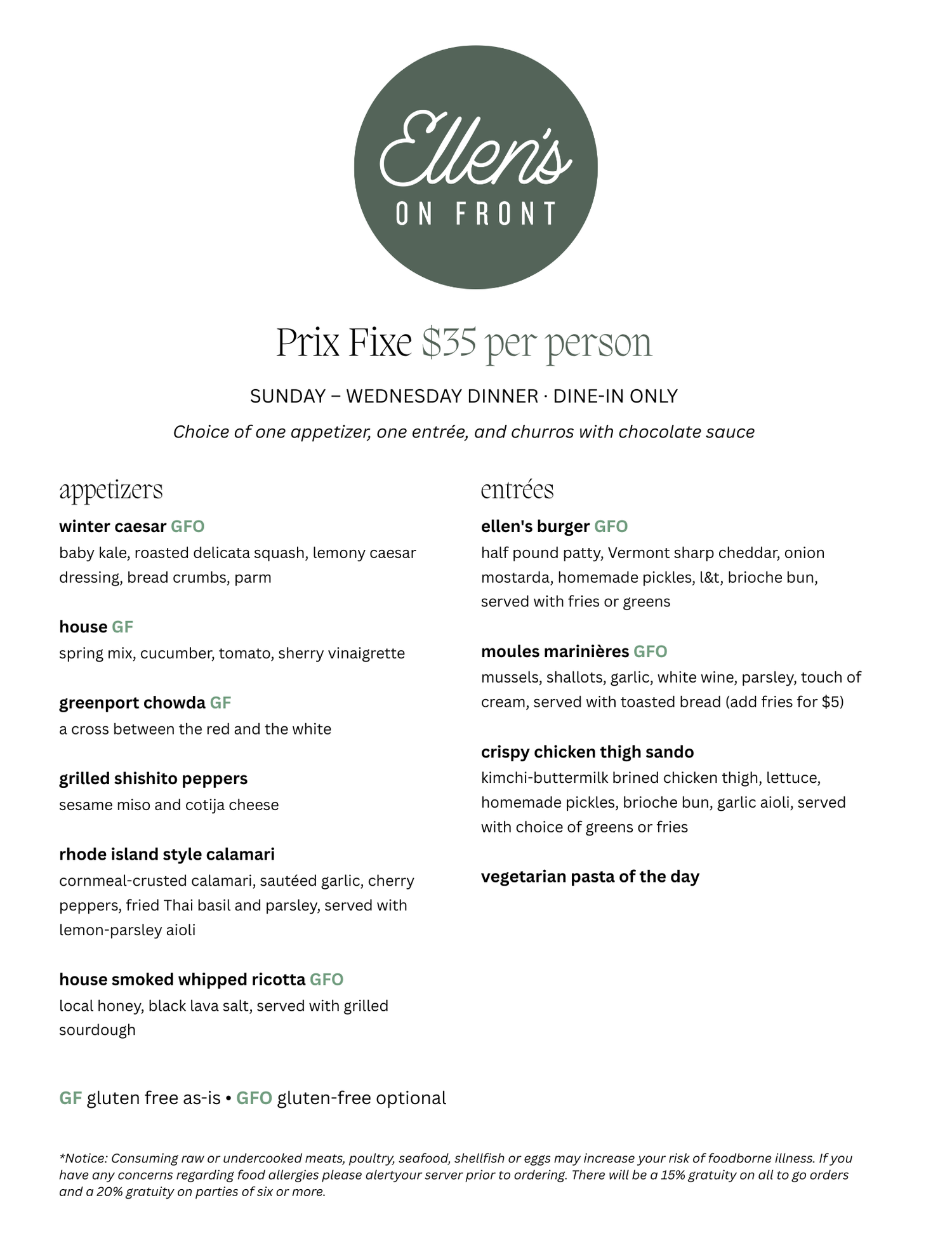 Menus — Ellen's On Front