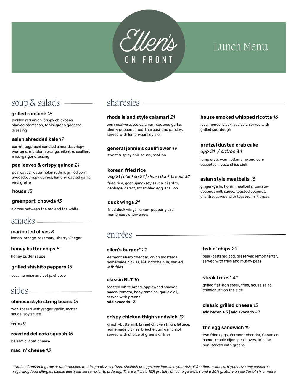 Menus — Ellen's On Front