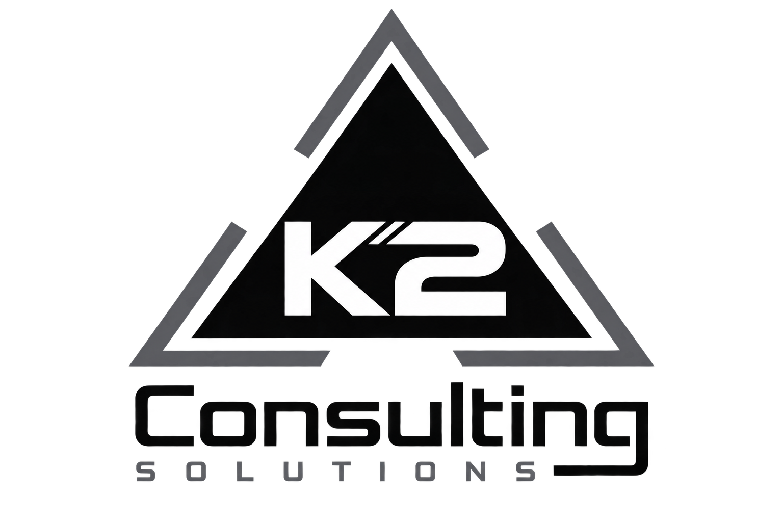A black and gray triangular logo with the text 'K2' in white and the word 'Consulting' beneath it, followed by 'SOLUTIONS' in smaller gray letters.