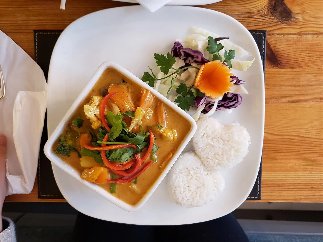 Vegetarian Massaman curry with vegetables and rice