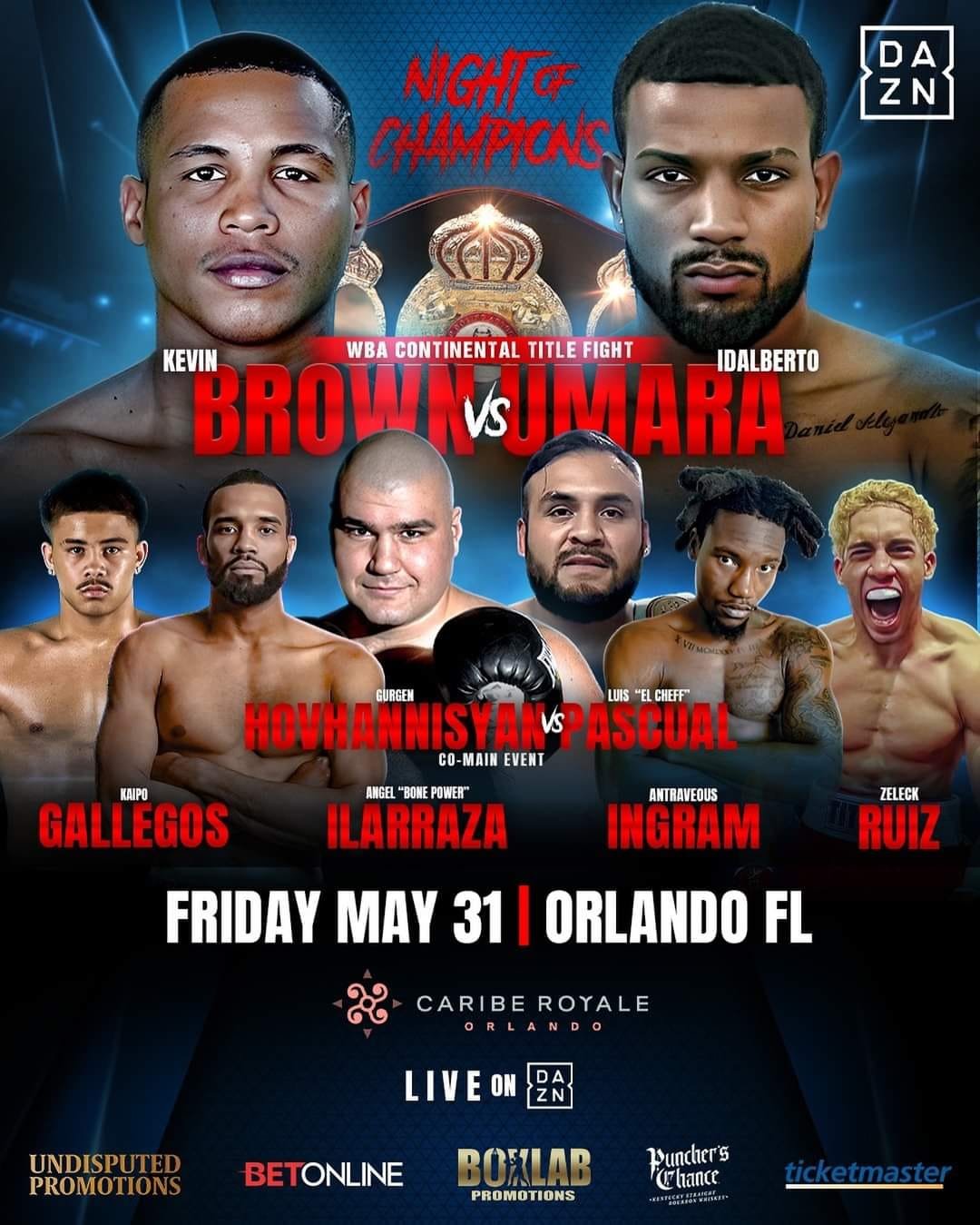 Fight fans!!! Friday May 31 @cariberoyaleorlando 
&bull;
@kevin_brown_official Kevin &ldquo;AlfA&rdquo; Brown Fighting out of Las Vegas Nevada squares off with Idalberto Umara in WBA championship attraction. Both Cuban fighters have an extensive back