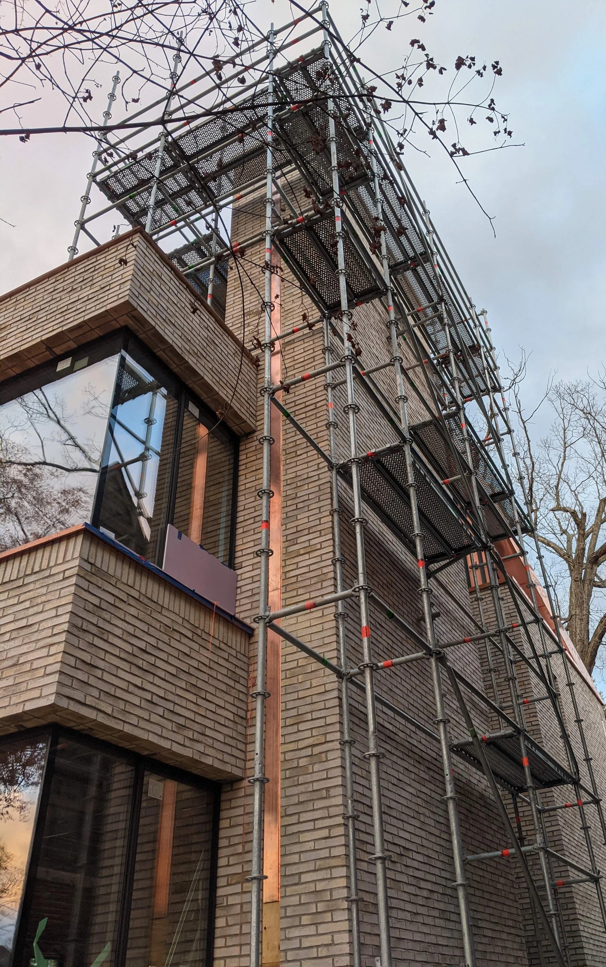 Chimney access scaffold for new chimney construction