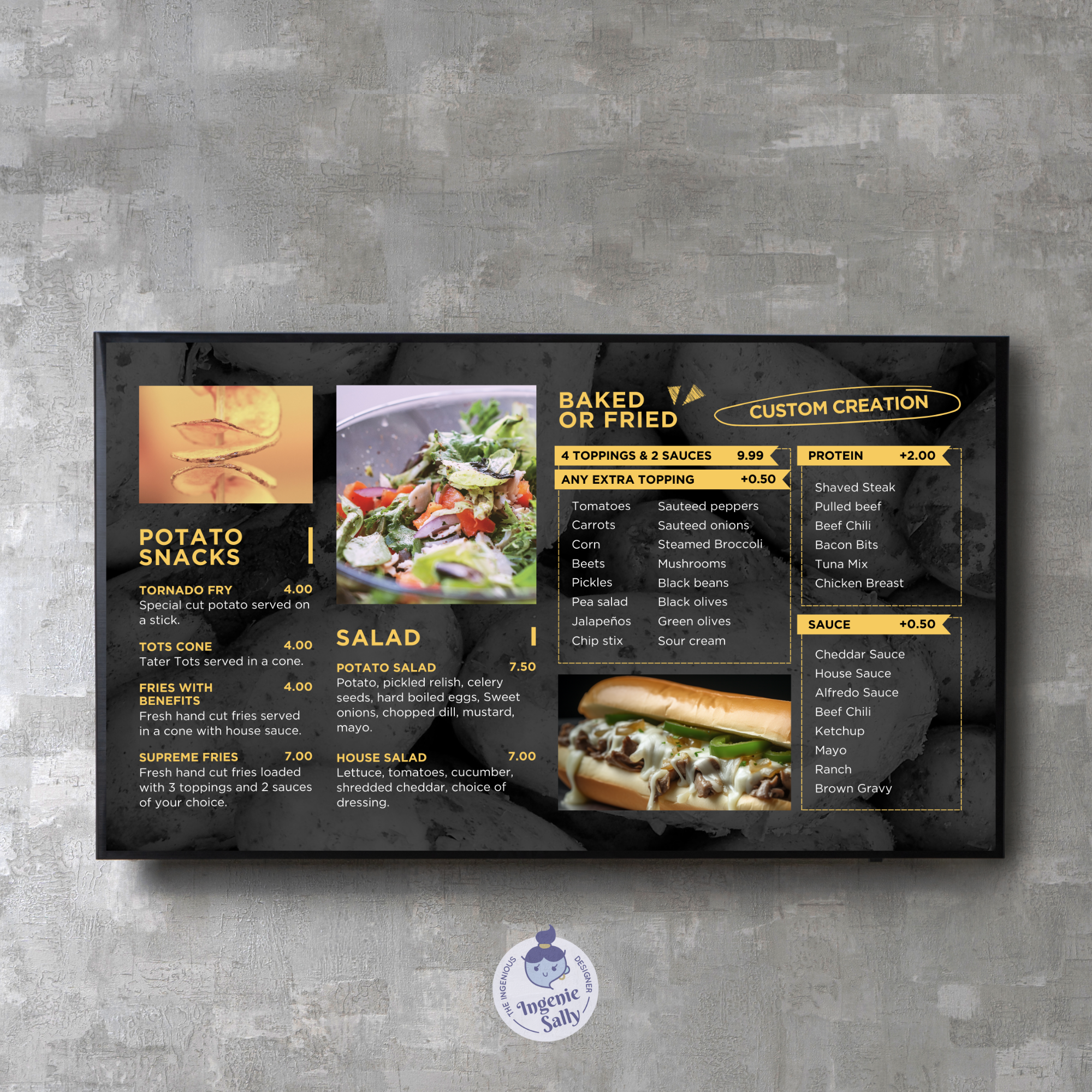 Editable animated menu design made in Canva, perfect for restaurants. No subscription needed. Customize daily specials, combos & more easily