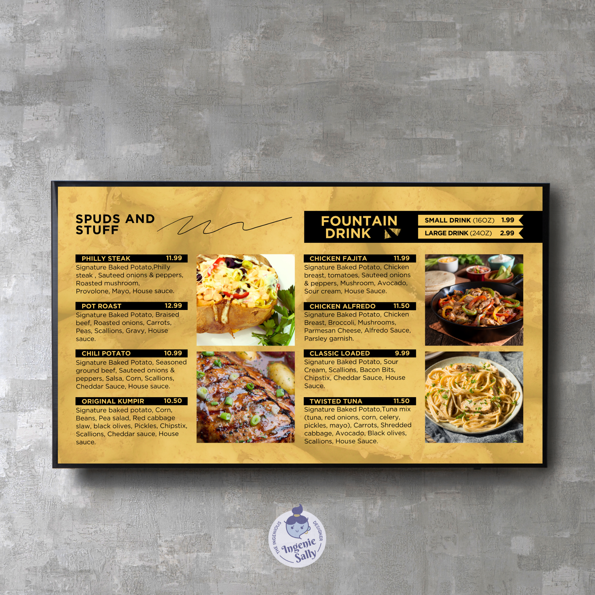 Editable animated menu design made in Canva, perfect for restaurants. No subscription needed. Customize daily specials, combos & more easily