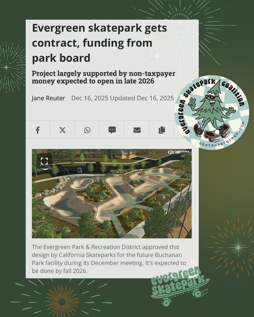 Evergreen signs contract with CA Skateparks for the design of the new skatepark