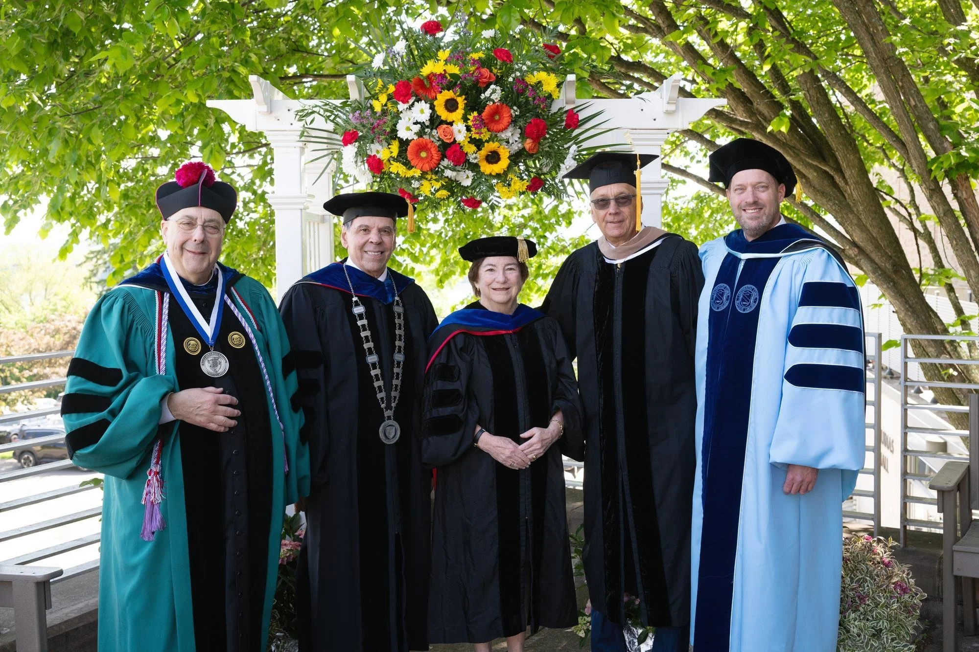   Mount Saint Mary College’s 63rd Commencement, Left to right: Fr. Gregoire Fluet, Vice President for Mission and Ministry; Dr. Robert Gervasi, President of Mount Saint Mary College; Bachelor’s Degree Commencement speaker Donna M. Carroll, Ed.D., Pre