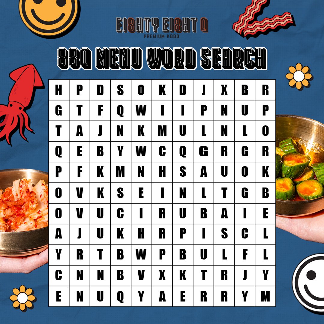 How many mouthwatering 88Q menu items can you uncover? 🕵️🔍

Be sure to comment down below with the words you find!

#88qkbbq #asmrgrilling #kbbqnight #koreanbarbeque #koreanfood #meatlover #rowlandheights
