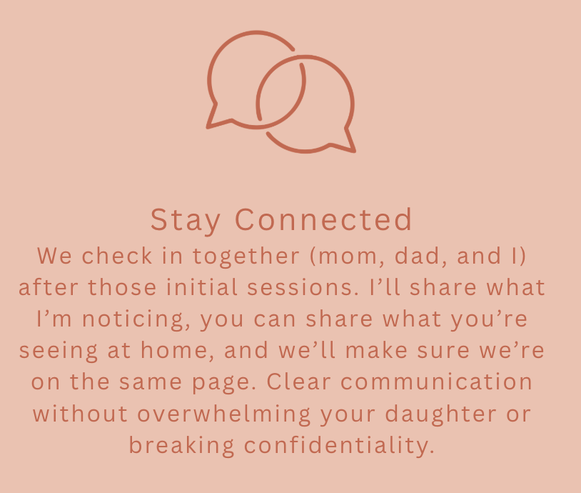 An emotional support message about staying connected with family after initial sessions, emphasizing shared observations and maintaining confidentiality.