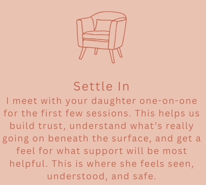 An illustration of a cozy armchair on a beige background with text about the importance of one-on-one meetings to build trust and understanding.