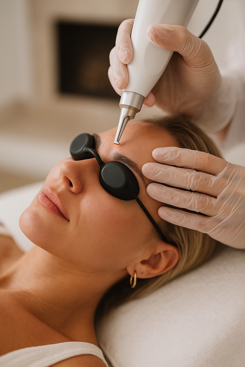 Woman getting laser tattoo removal done on her botched microblading in Minneosta