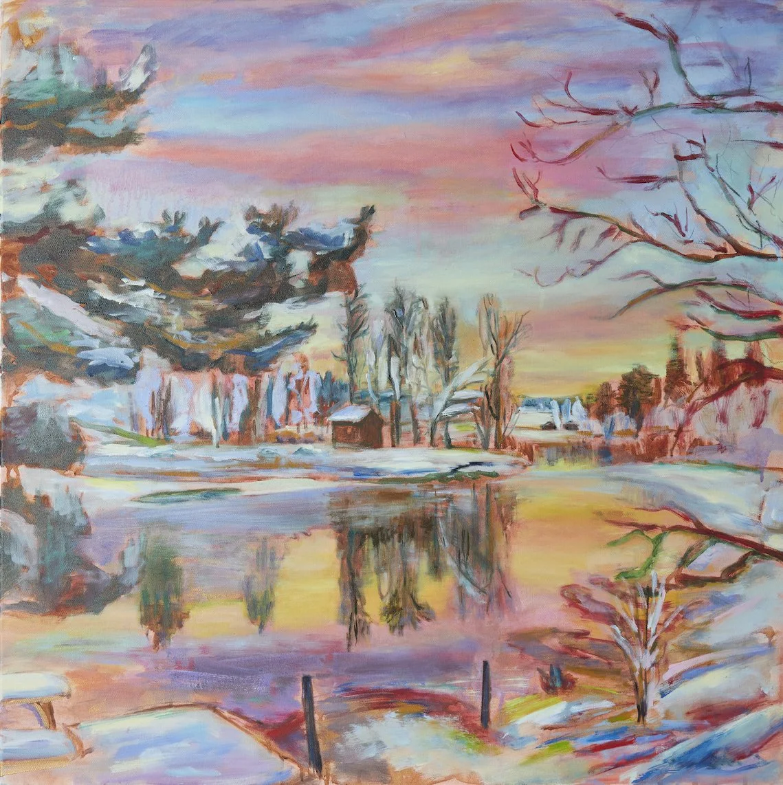 A Poets Hut for Winter. Acrylic and Oil on Canvas. 80 x 80 cm. £2,550