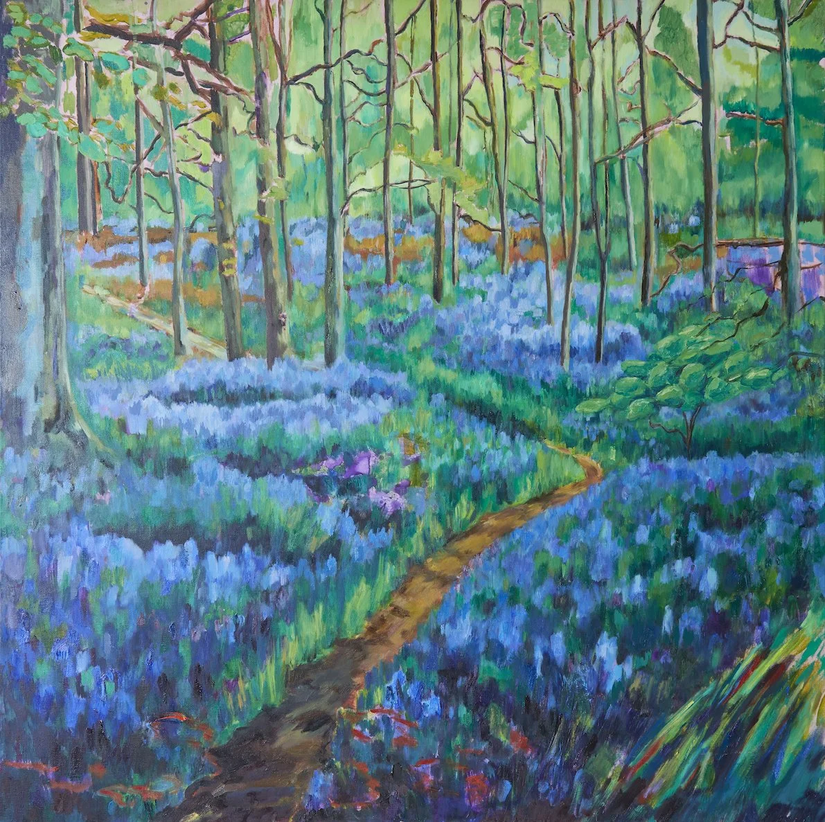 🔴 Secrets of the Bluebell Woods. Mixed Media on Canvas. 91 x 91 cm