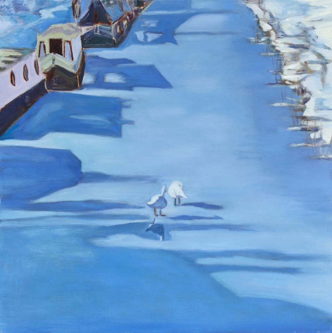 🔴 Swans on the Ice. Oil on Linen. 40 x 40 cm. £850 