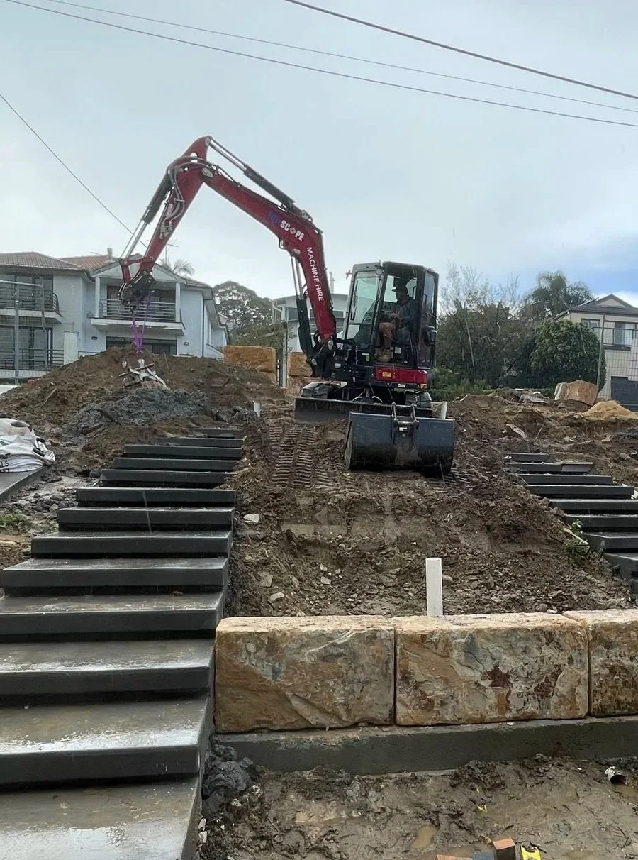 Excavation and sandstone wall construction at Seaforth, NSW