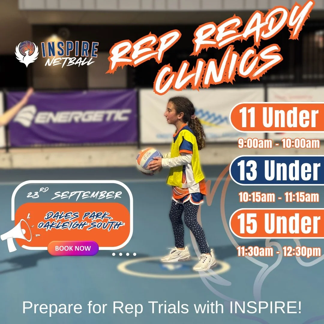 𝗥𝗘𝗣 𝗥𝗘𝗔𝗗𝗬 𝗖𝗟𝗜𝗡𝗜𝗖𝗦 - THIS SEPTEMBER 🏐

Join us this September School Holidays for our Rep Ready clinics at Oakleigh South.

𝗟𝗶𝗺𝗶𝘁𝗲𝗱 𝘁𝗼 𝟮𝟬 𝗽𝗹𝗮𝗰𝗲𝘀 each age group so be quick!

𝘙𝘦𝘨𝘪𝘴𝘵𝘦𝘳 𝘏𝘦𝘳𝘦: https://go.inspir