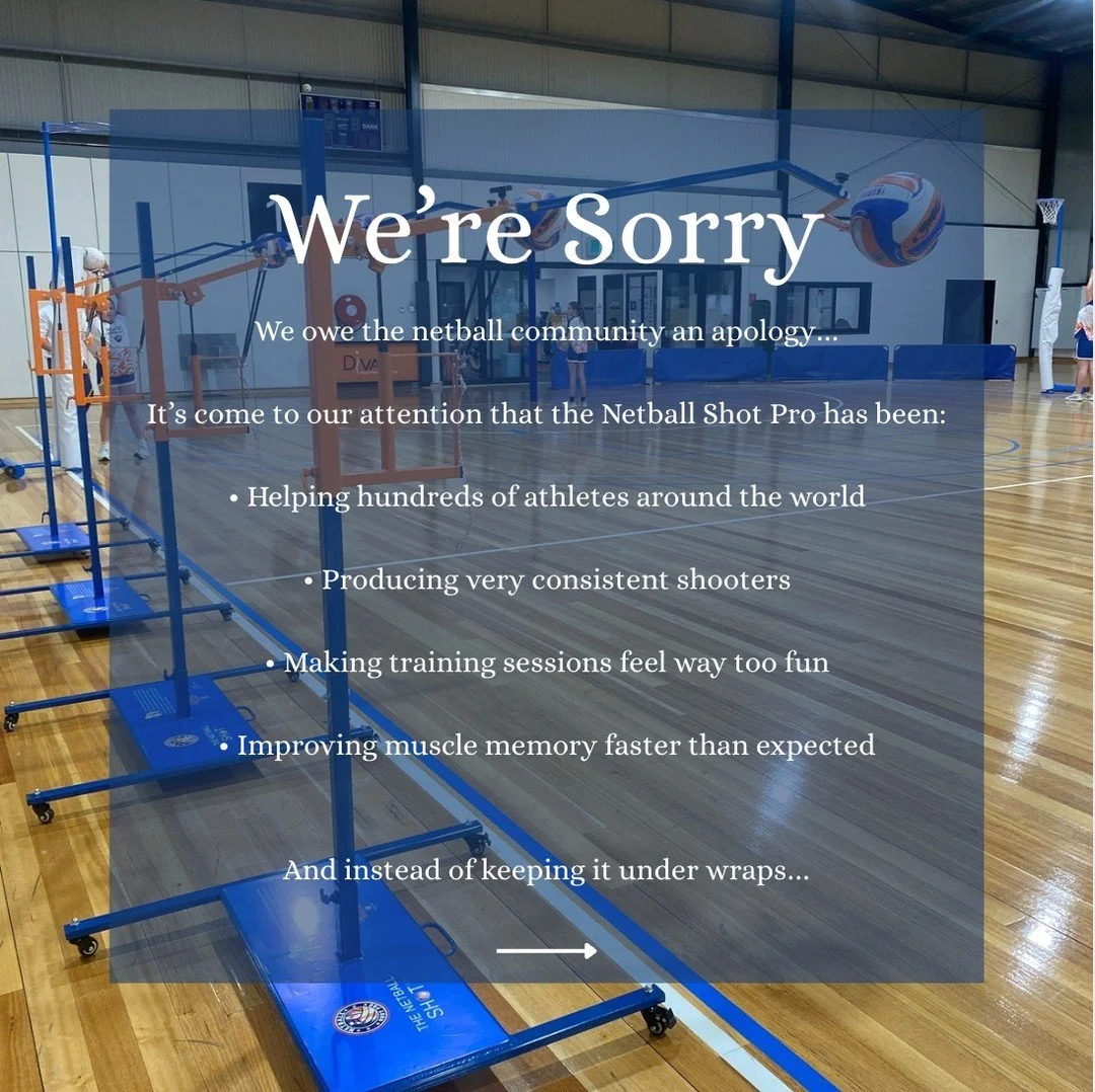 We owe the netball community an apology&hellip; 😬🏐

The Netball Shot Pro has been:
&bull; Making shooters too consistent
&bull; Making training way too fun
&bull; Fast-tracking muscle memory
&bull; Helping athletes everywhere level up

So instead o