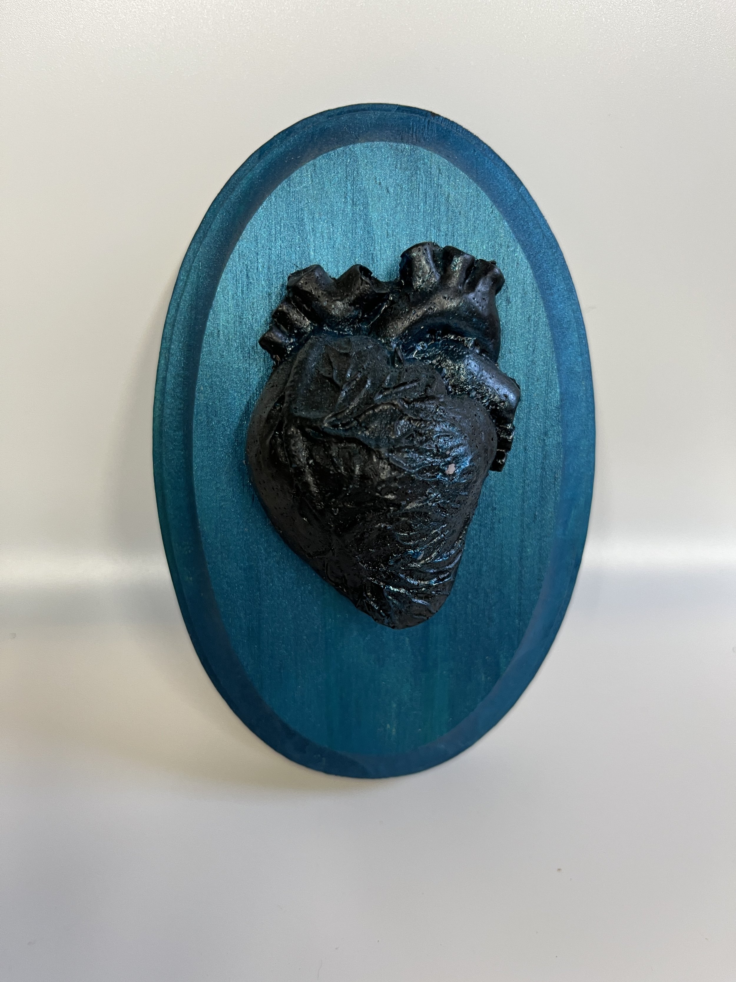 Dark Gothic Heart Art Trophy on Teal Wood Oval