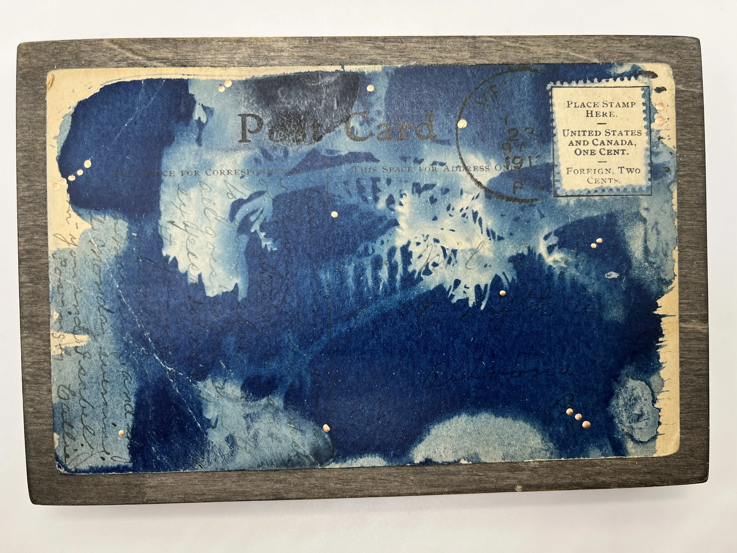 Yarrow Cyanotype Floral Print on Vintage Postcard 4x6 on Wood #32