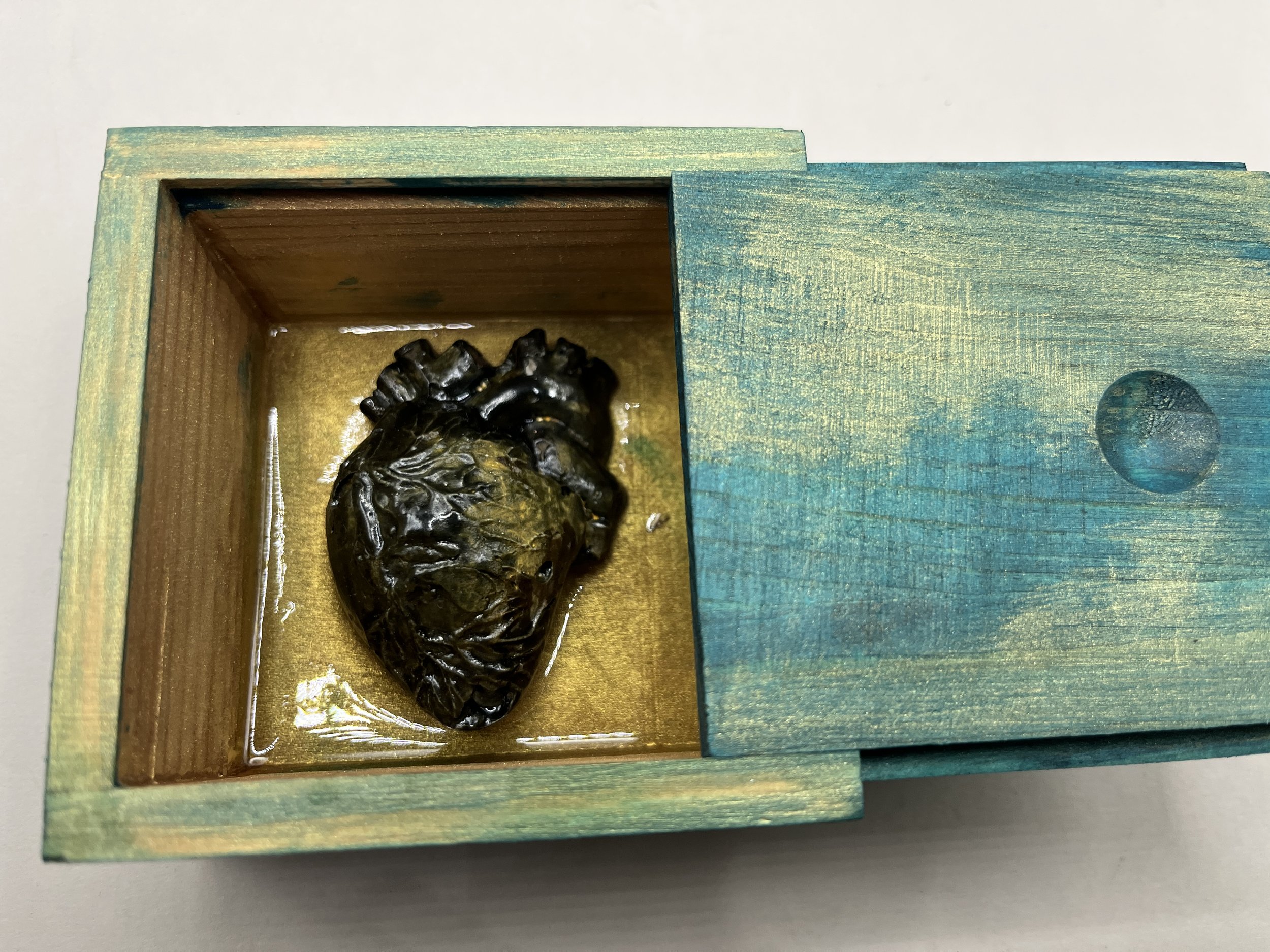 Gold Siren Mermaid Heart Wood Box | Macabre Interactive Art