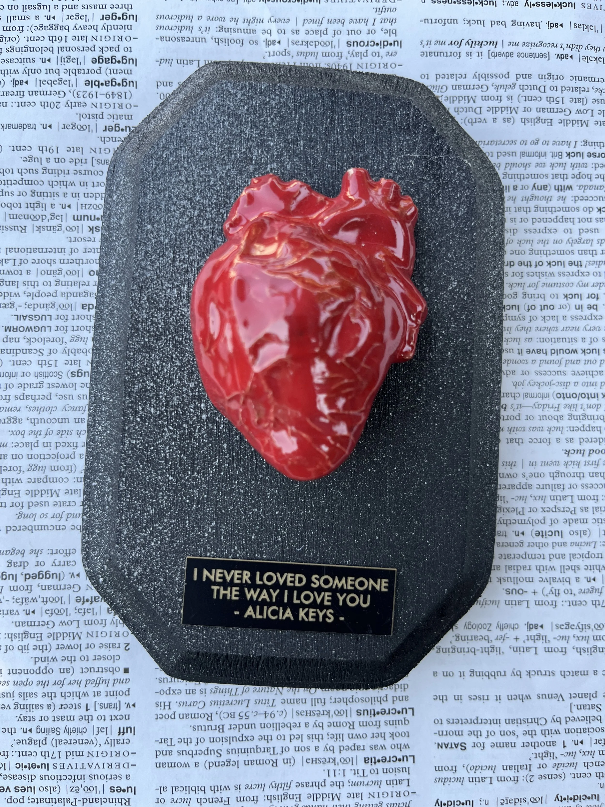 Alicia Keys Quote Never Loved on Heart Trophy Art Wood Plaque | (HE26)