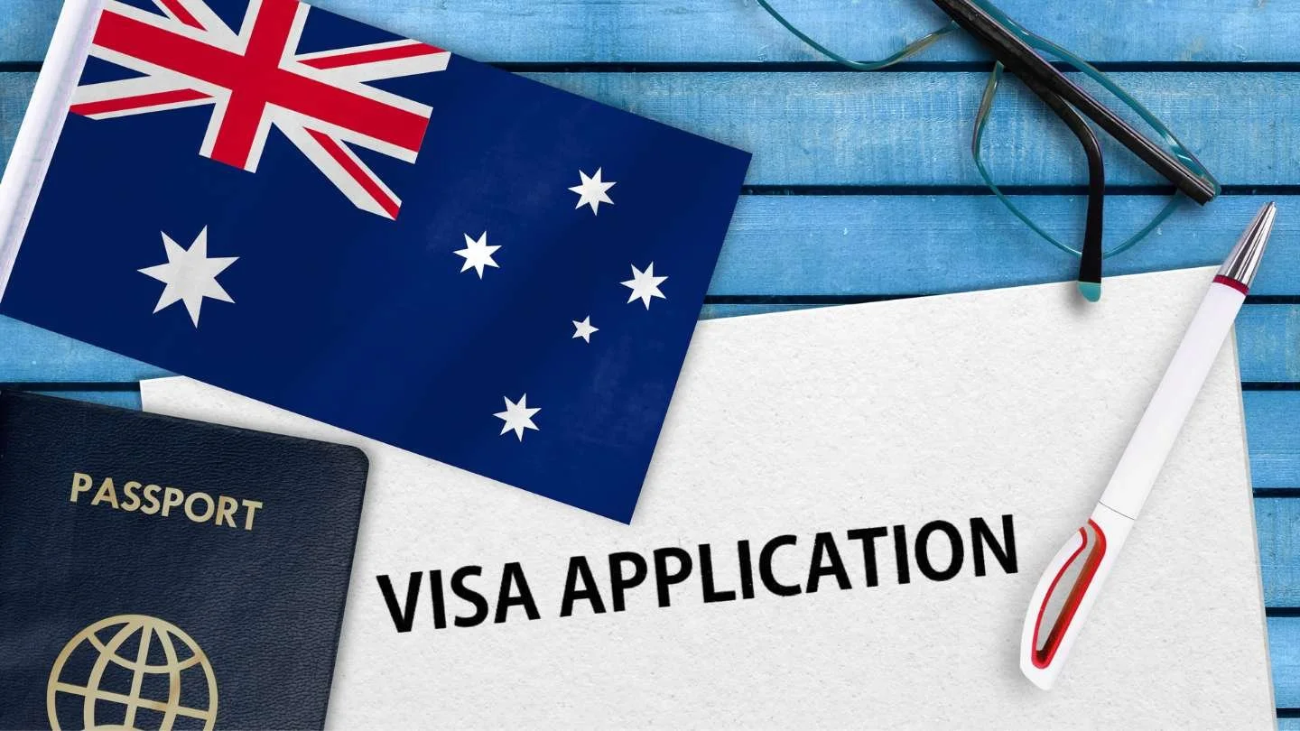 Australian Flag and passport on a Visa Applications folder