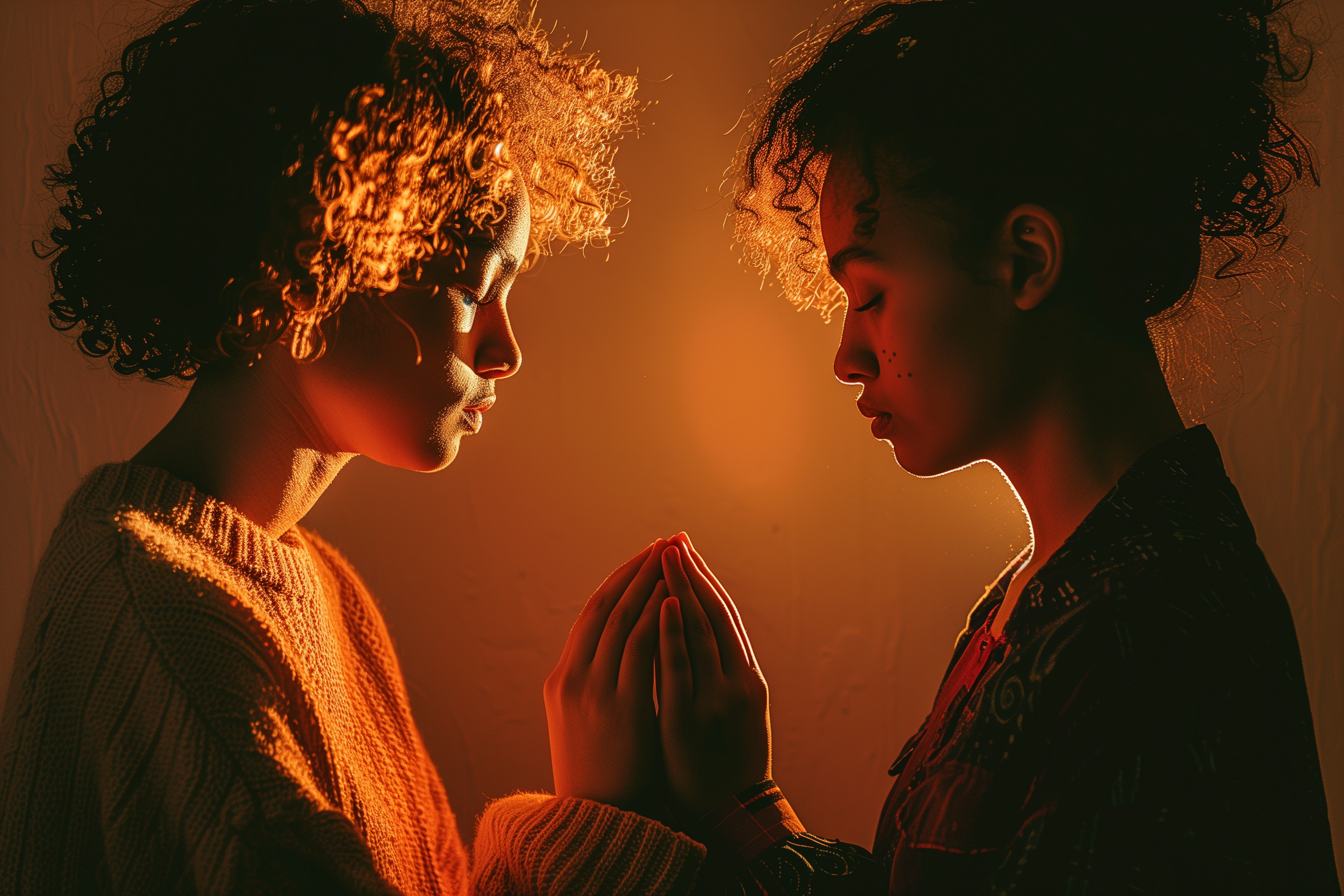 Couple sitting face to face with eyes closed and hands gently touching, practicing somatic awareness and nervous system regulation in therapy.