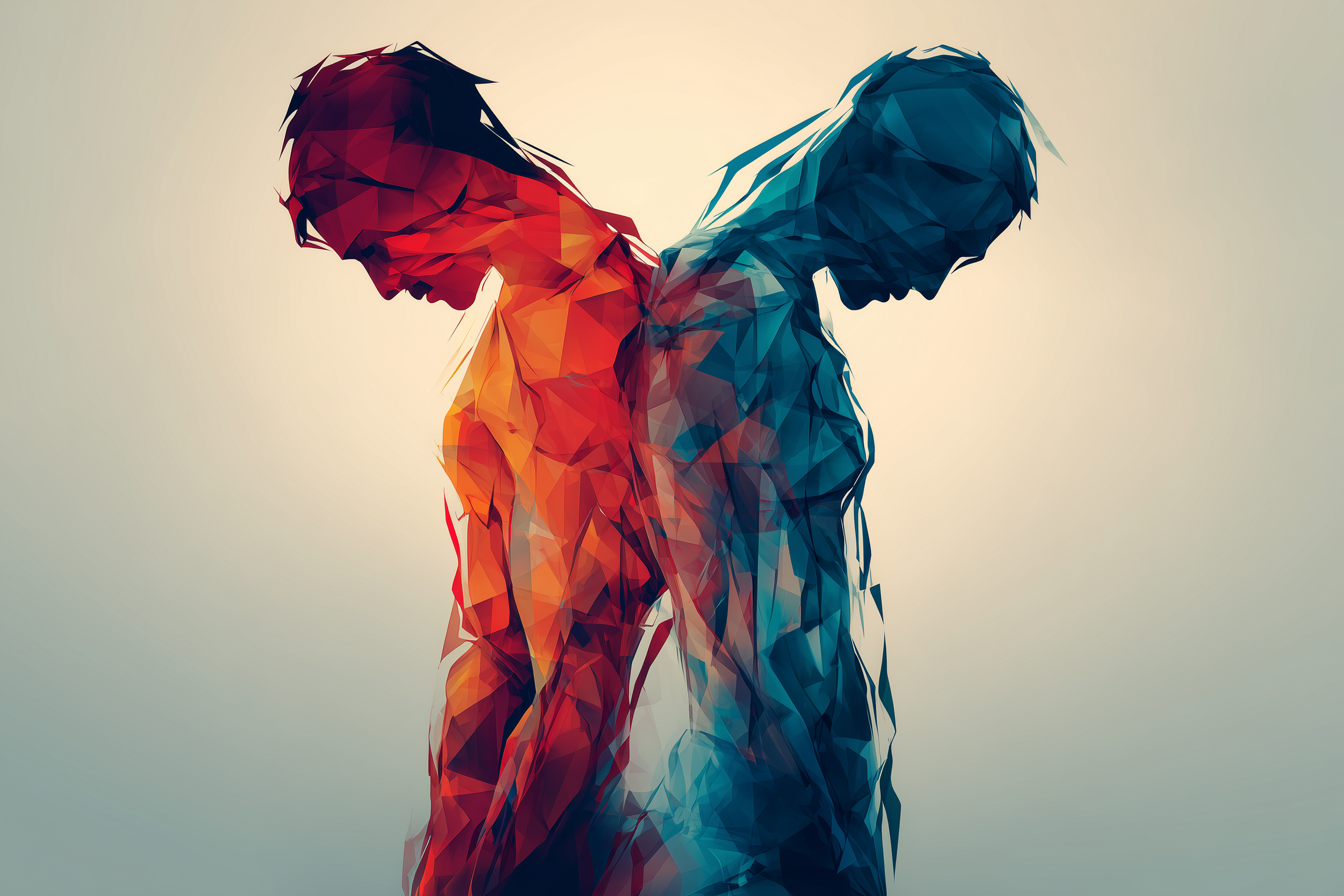 Abstract representation of shame and anger as two opposing sides of the same person