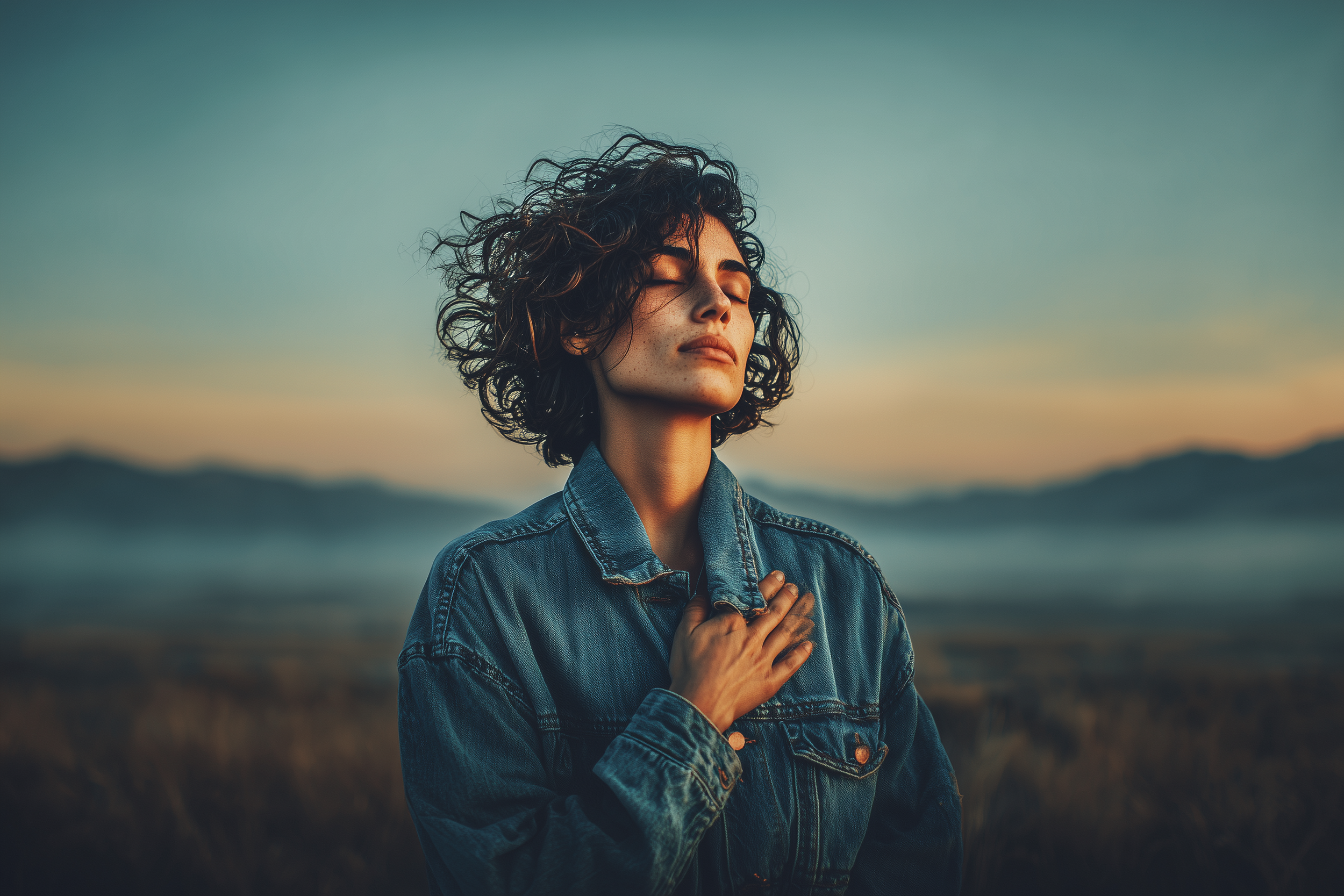 person with hand on chest practicing grounding and nervous system regulation after psychedelic therapy for trauma