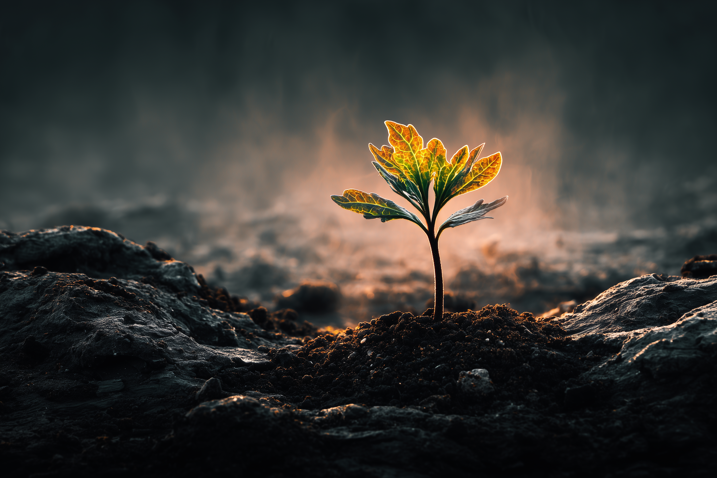 Small plant growing from soil representing how trauma healing gradually rewires the brain and nervous system.