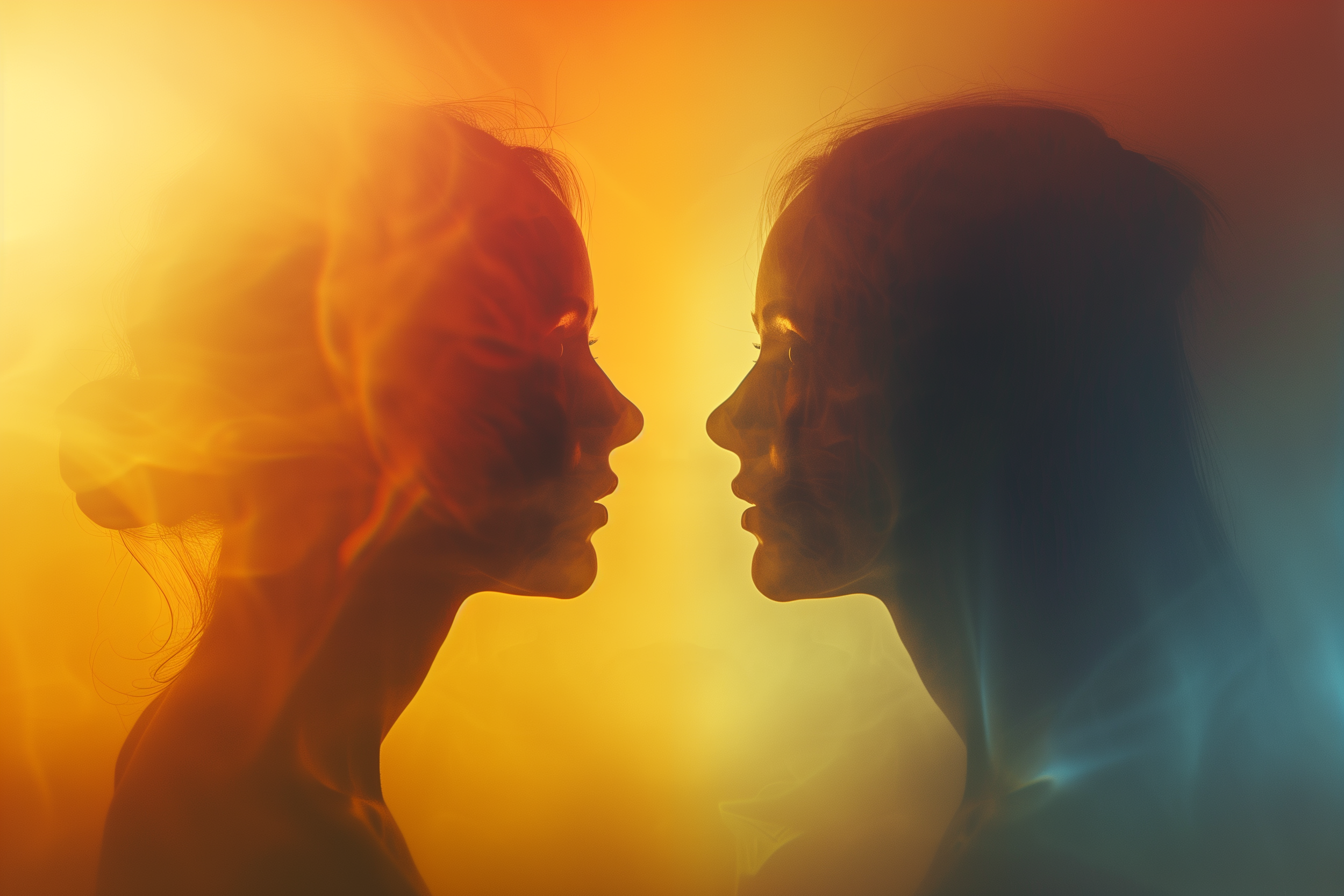 Abstract image of two people facing each other representing emotional connection and intimacy.