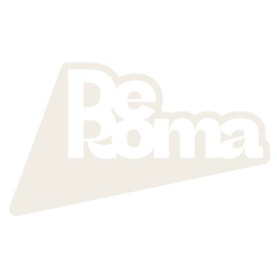 A logo with the text 'De Roma' in black and white, with a stylized design.