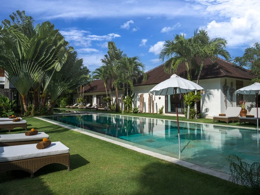 Sun loungers, pool, bedroom, garden