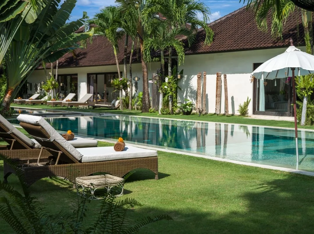 Sun loungers, pool, bedroom, garden