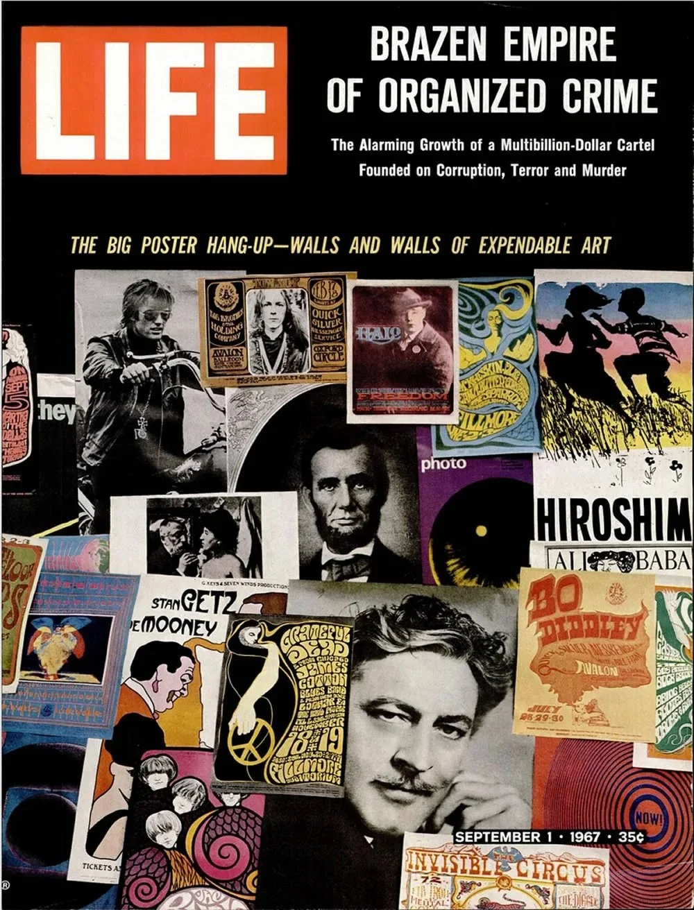Cover, LIFE magazine, September 1, 1967. Collage of posters promotes "The Great Poster Wave" story, which features some reporting on psychedelic poster art