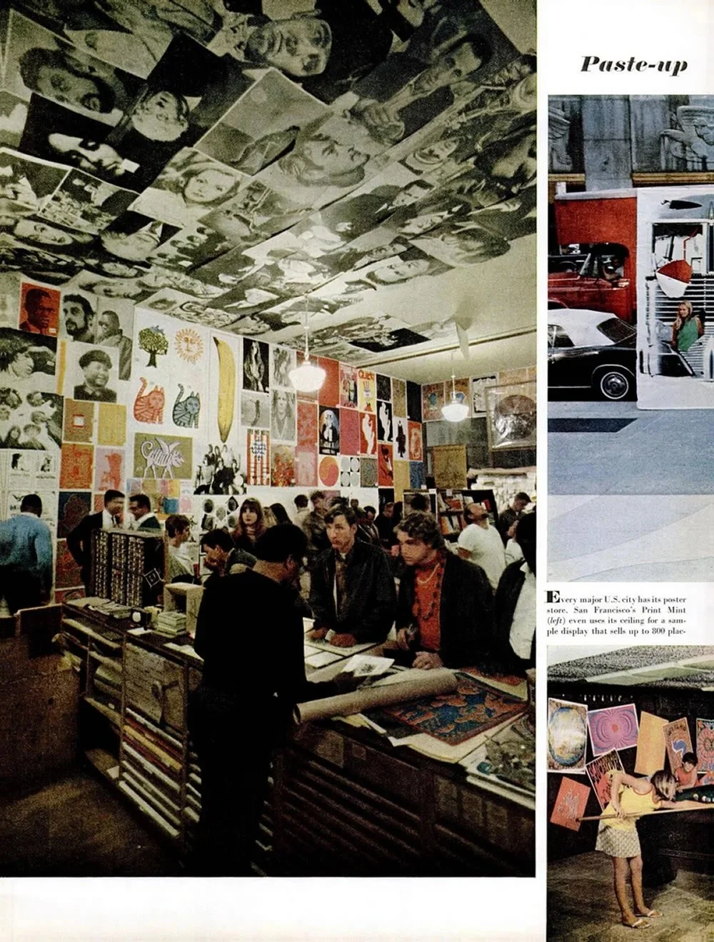 Interior photo of the Print Mint, LIFE magazine, September 1, 1967. Image paired with reporting on psychedelic poster art